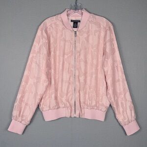 CHELSEA & THEODORE Floral Bomber Jacket M Pink Chiffon Sheer Casual‎ Romantic